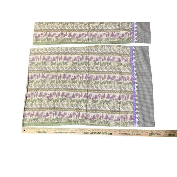 Vintage Handmade Pillowcases Set of 2 Used Standard Size Purple Green Floral - Picture 9 of 16
